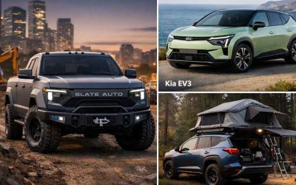 electric vehicles including Slate Auto truck Kia EV3 and Subaru Getaway SUV representing latest US EV market trends in April 2026