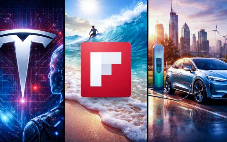 US startup ecosystem in April 2026 showing AI funding boom, Tesla robotics pivot, and Flipboard Surf decentralized platform