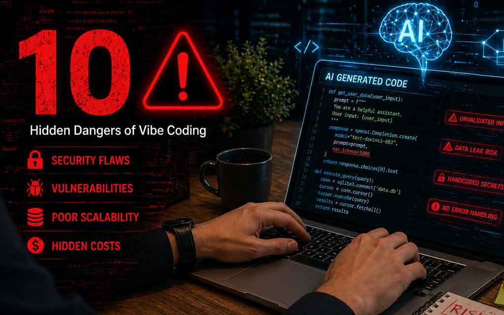 AI-generated code risks highlighting security issues and poor maintainability in vibe coding