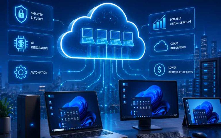 AI-powered cloud virtual desktop infrastructure with secure remote workspaces and intelligent automation