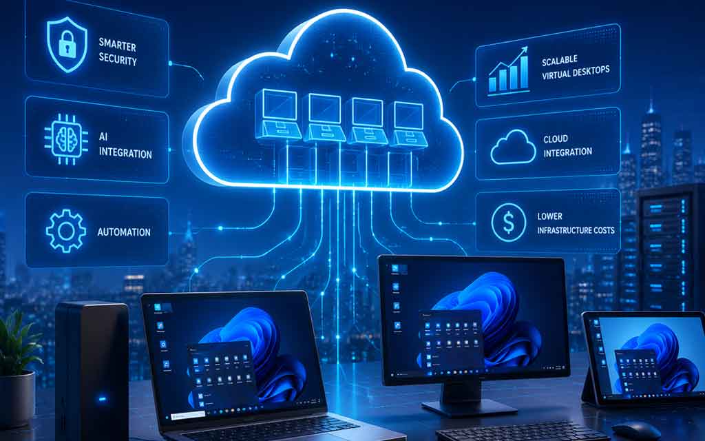 AI-powered cloud virtual desktop infrastructure with secure remote workspaces and intelligent automation
