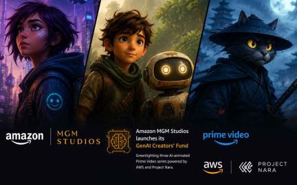 Amazon MGM Studios showcasing AI-generated animated series production for Prime Video using generative AI tools and AWS infrastructure
