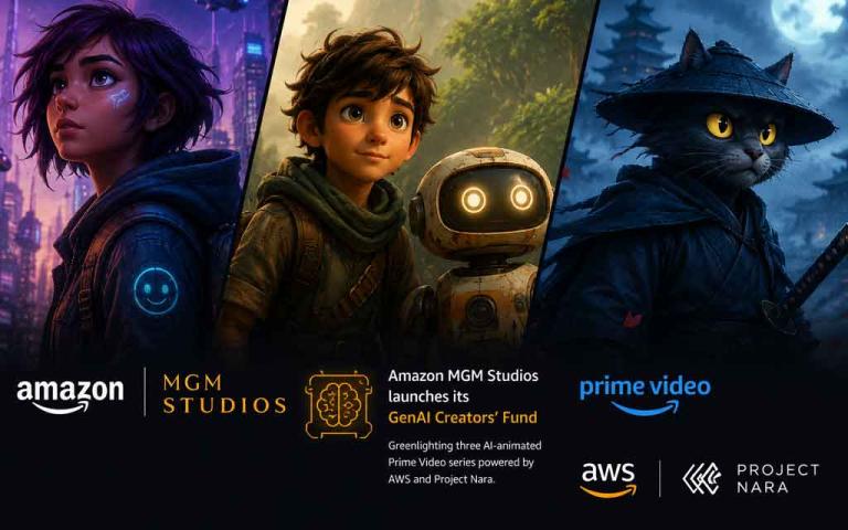 Amazon MGM Studios showcasing AI-generated animated series production for Prime Video using generative AI tools and AWS infrastructure