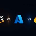Cloud computing comparison showing AWS, Microsoft Azure, and Google Cloud AI platforms with data centers, AI services, and enterprise technology