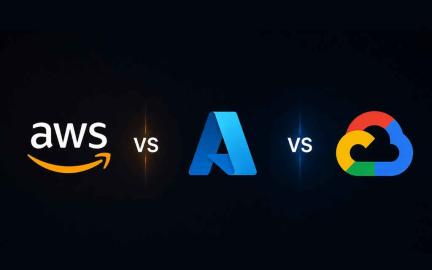 Cloud computing comparison showing AWS, Microsoft Azure, and Google Cloud AI platforms with data centers, AI services, and enterprise technology