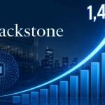 Blackstone headquarters with AI data center and enterprise technology graphics representing rapid growth in large language model spending