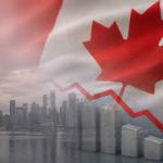 Canadian economic downturn illustrated with GDP charts, financial district skyline, and recession indicators in 2026