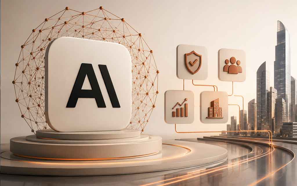 Futuristic enterprise AI ecosystem featuring Claude AI, advanced coding agents, SpaceX-powered data centers, cybersecurity systems, and American artificial intelligence innovation