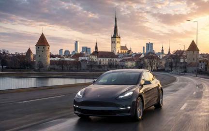 Tesla vehicle using Full Self-Driving technology on public roads in Estonia following official regulatory approval