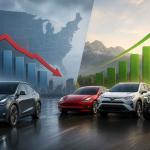 Electric vehicles lineup showing Tesla, Toyota, and Rivian models leading the 2026 EV market trends.