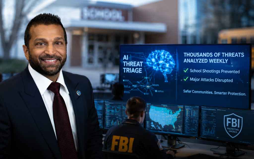FBI AI threat detection systems reviewing security tips to prevent school shootings and attacks