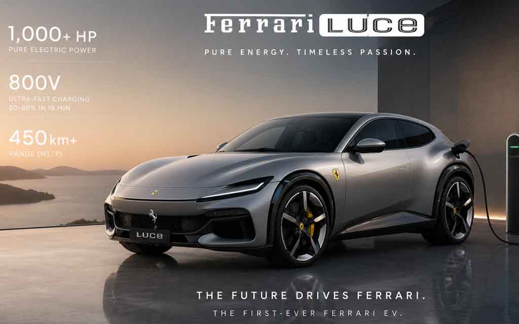 Ferrari Luce electric supercar showcasing futuristic design, luxury interior, and high-performance EV engineering.