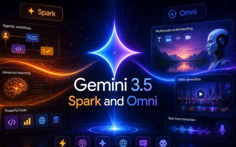Google Gemini 3.5 Spark and Omni AI models with multimodal interfaces, video generation, intelligent agents, and futuristic AI workflows