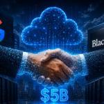 Futuristic AI cloud infrastructure featuring Google TPUs, massive data centers, advanced AI servers, cloud computing technology, and Blackstone-backed AI infrastructure expansion