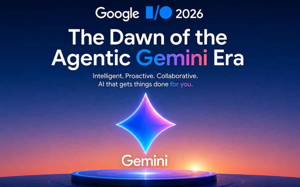 Google Gemini agentic AI ecosystem with futuristic assistants, AI search, multimodal AI tools, Android XR, and intelligent automation