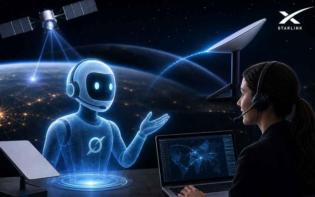 AI voice assistant handling customer support calls for Starlink satellite internet service.