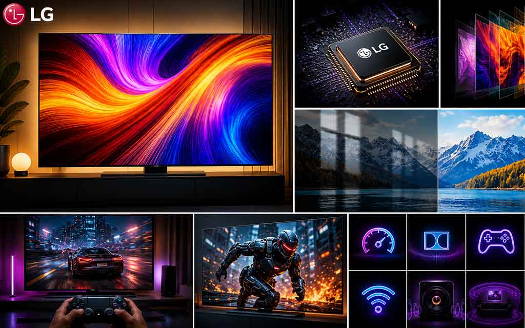 LG G6 OLED evo TV with ultra-slim gallery design displaying vibrant 4K visuals in a modern living room.
