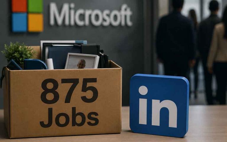 Professional tech workplace showing LinkedIn layoffs, corporate restructuring, job market changes, AI-driven tech industry shifts, and modern office environments