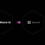 Advanced industrial AI concept featuring Mistral AI, physics-informed simulations, aerospace engineering, semiconductor manufacturing, and futuristic European artificial intelligence technology