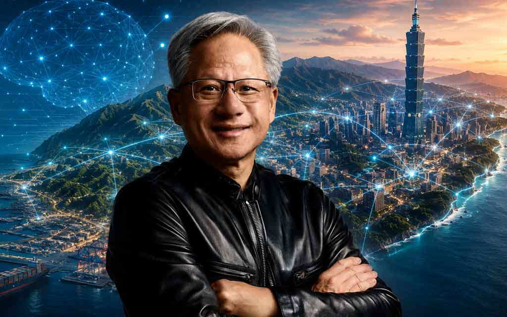 Nvidia CEO Jensen Huang speaking in Taiwan about AI chips, TSMC semiconductor manufacturing, and the future of artificial intelligence