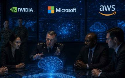 Concept image of AI systems integrated into classified military networks with Pentagon and major tech companies.