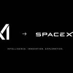 Elon Musk unveiling SpaceXAI with rockets, AI supercomputers, satellites, Grok models, and futuristic artificial intelligence infrastructure