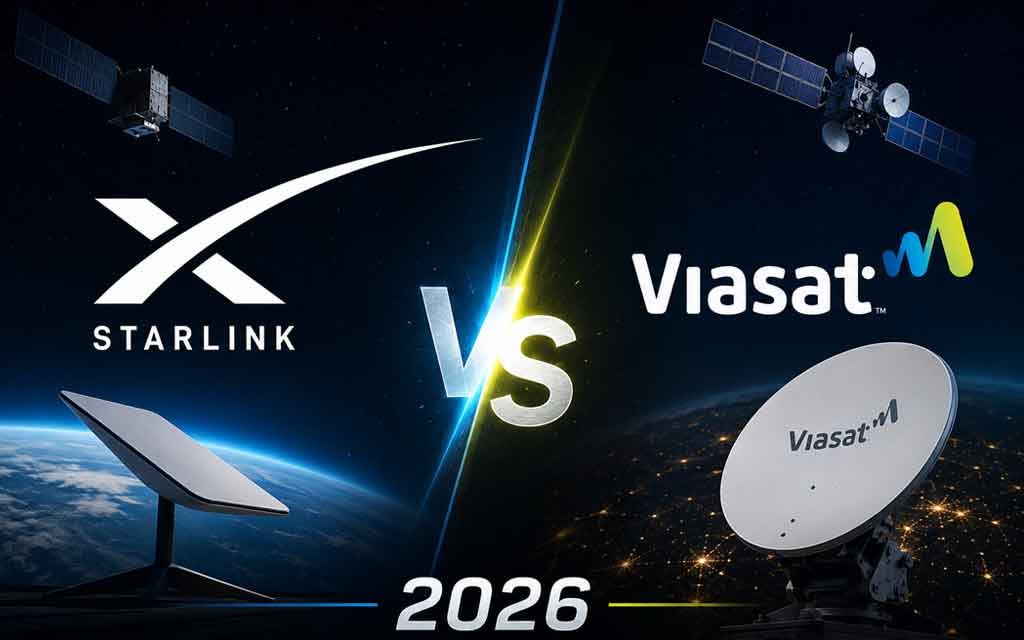 Comparison of Starlink and Viasat satellite internet performance with satellites, aviation Wi-Fi, speed metrics, and low-latency connectivity
