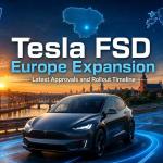 Tesla vehicle using Full Self-Driving technology on European roads as regulatory approvals expand across EU countries