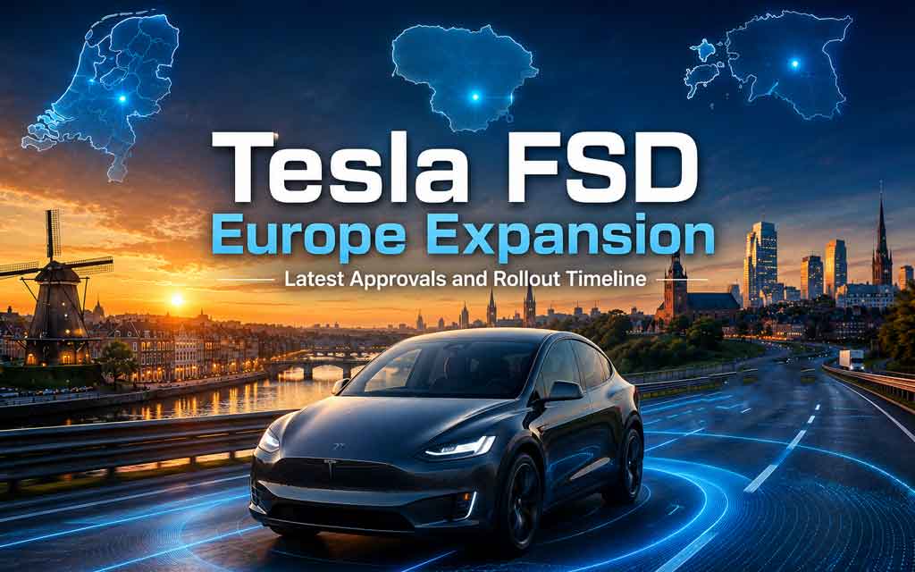 Tesla vehicle using Full Self-Driving technology on European roads as regulatory approvals expand across EU countries