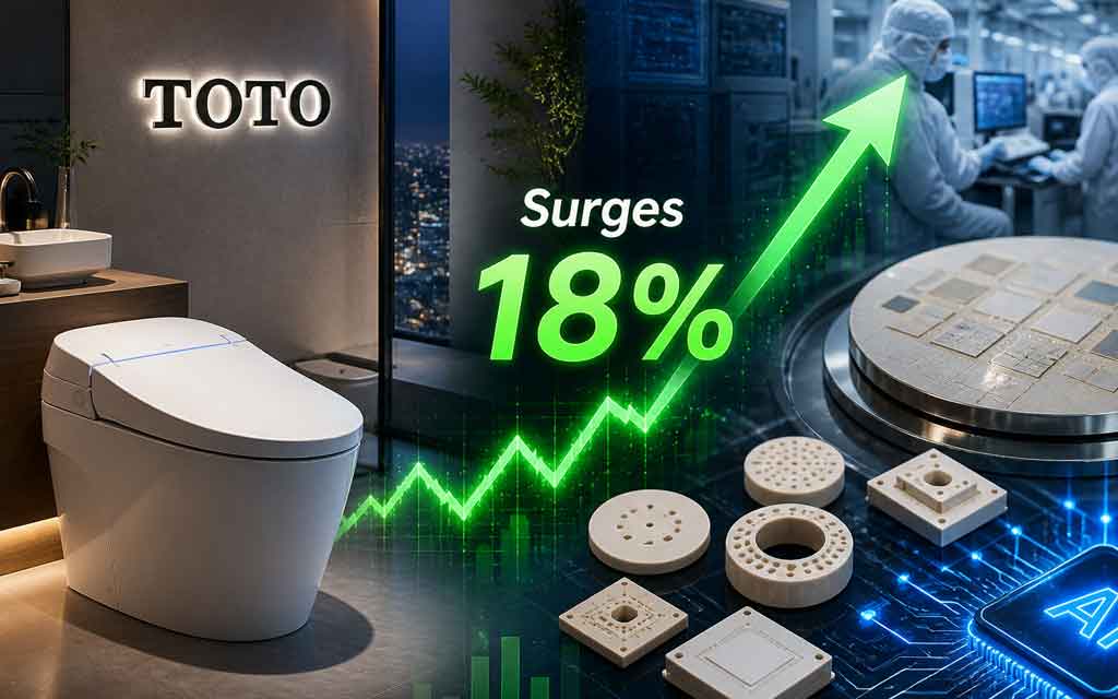 Advanced ceramic components used in semiconductor manufacturing powering AI data centers, linked to TOTO’s technology.