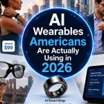AI-powered wearable gadgets including smart fitness trackers, AI assistants, smart glasses, and health devices designed for everyday Americans