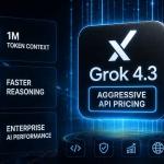 xAI Grok 4.3 AI model interface showcasing enterprise reasoning and large context window capabilities