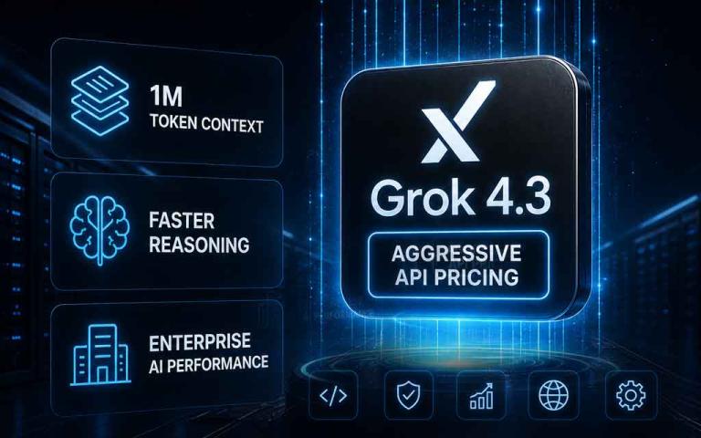xAI Grok 4.3 AI model interface showcasing enterprise reasoning and large context window capabilities