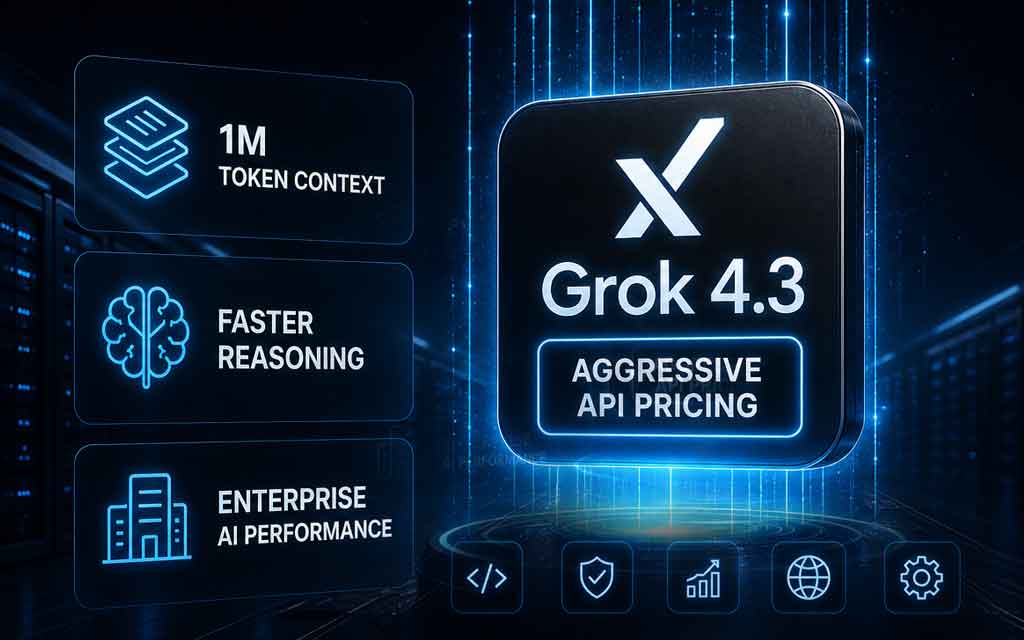 xAI Grok 4.3 AI model interface showcasing enterprise reasoning and large context window capabilities