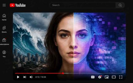 YouTube interface showing automatic AI-generated content labels on videos to improve transparency and fight AI slop