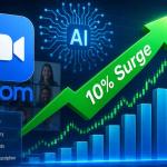 Zoom AI-powered workplace with smart meeting summaries, AI Companion assistant, hybrid collaboration tools, and rising stock market performance