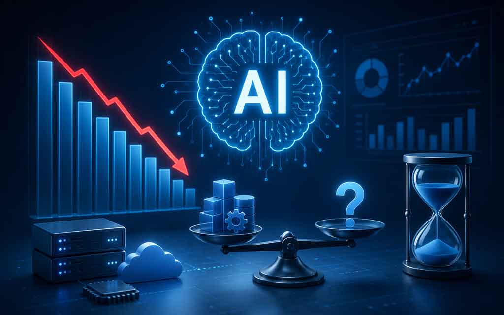 Business executives analyzing rising AI costs, cloud infrastructure spending, and enterprise technology budgets