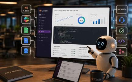 AI agent operating inside a workplace chat platform, automating coding, analytics, and business workflows.
