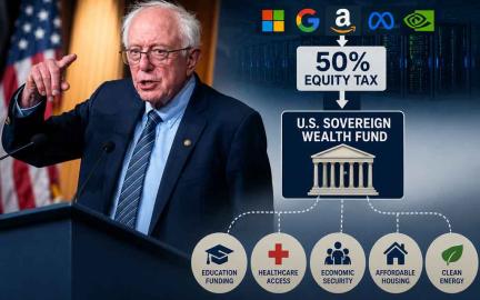 Bernie Sanders proposes a 50 percent equity tax on major AI companies to create a U.S. sovereign wealth fund for public benefit.