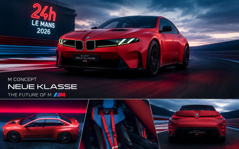 BMW M Concept Neue Klasse electric performance sedan unveiled at Le Mans 2026 featuring quad motor eDrive technology