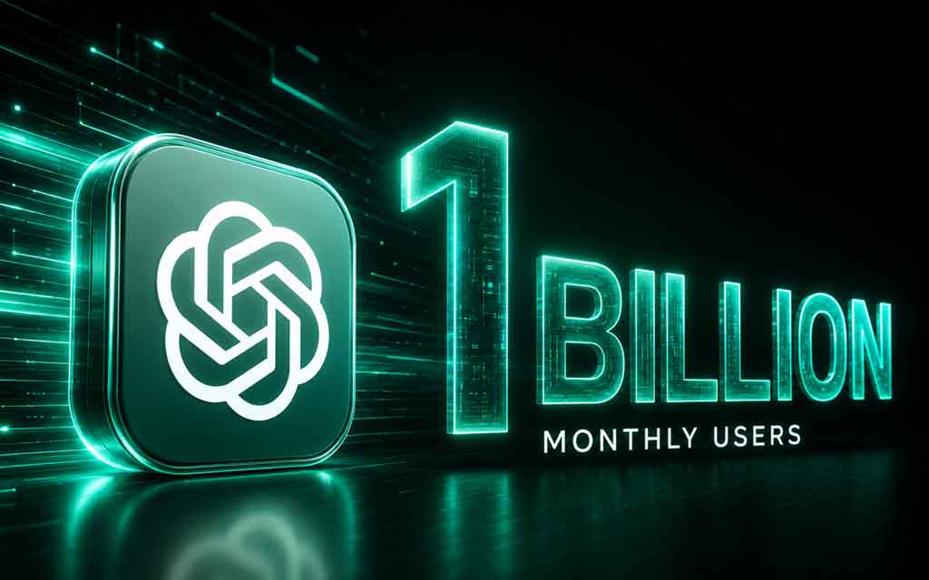 OpenAI ChatGPT reaching 1 billion monthly active users milestone with global AI adoption growth visualization