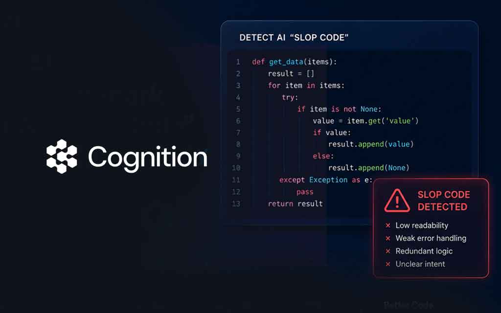 Software developer reviewing AI-generated code quality and maintainability metrics on a modern coding interface