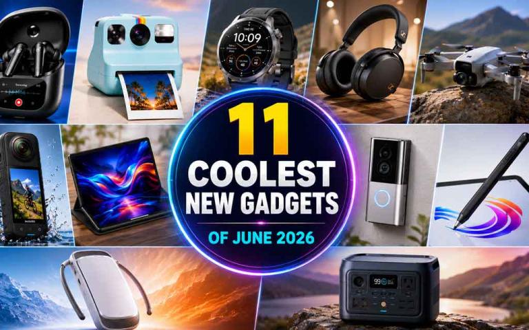Collection of the coolest new gadgets launched in June 2026 including earbuds, smartwatches, headphones and cameras