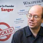 Digital encyclopedia interface with editing permissions revoked, symbolizing the indefinite block of Wikipedia co-founder Larry Sanger.