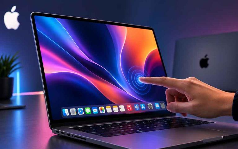 Apple MacBook Pro with a touchscreen OLED display, showcasing the future of touch-enabled macOS laptops for creative professionals.
