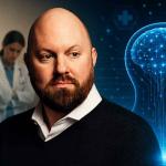 Marc Andreessen discussing artificial intelligence in healthcare alongside a digital AI doctor interface, illustrating AI-assisted medical diagnosis, clinical decision support, and the future of medicine.