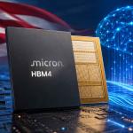 Micron high-bandwidth memory (HBM) chips powering next-generation AI servers and data centers, representing America's leadership in AI semiconductor technology.