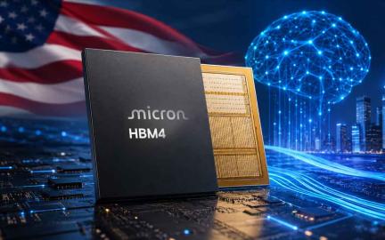 Micron high-bandwidth memory (HBM) chips powering next-generation AI servers and data centers, representing America's leadership in AI semiconductor technology.