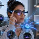 Illustration of on-device AI powering smart wearables, smart glasses, health trackers, and connected smart home devices in 2026