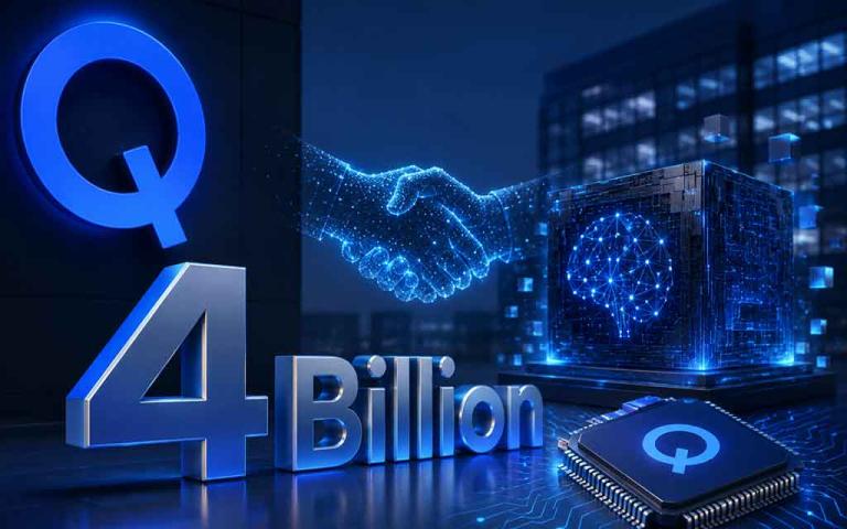 Qualcomm and Modular AI acquisition concept showing AI chips, software infrastructure, and next-generation computing technologies.